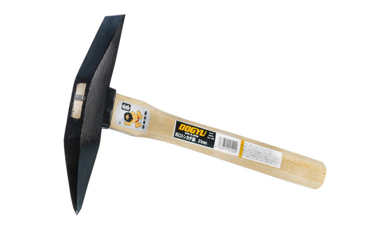 Made in Japan · Japanese Dogyu Tonkachi Mason Hammer. 6-1/2" long head size. 15/16" wide blade. 325 mm (12-3/4") overall length. Wooden handle. Made in Japan. - Mason Hammer with Sharp Point - Brick Layer Hammer - 001202 - Tonkachi Hammer - 4962819001202