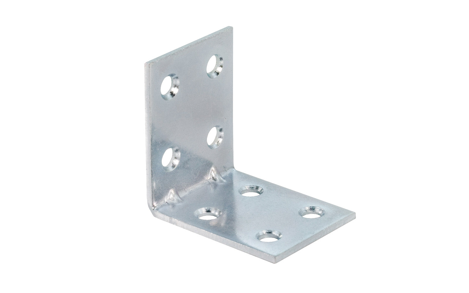 These double width corner braces are designed for furniture, cabinets, shelving support, etc. Allows for quick & easy repair of items in the workshop, home, & other applications. Made of steel material with a zinc plated finish. Available in  1-1/2