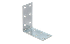 These double width corner braces are designed for furniture, cabinets, shelving support, etc. Allows for quick & easy repair of items in the workshop, home, & other applications. Made of steel material with a zinc plated finish. Available in  1-1/2",  2",  &  2-1/2" sizes. Screws not included. 1-3/16" width. 2-1/2" size