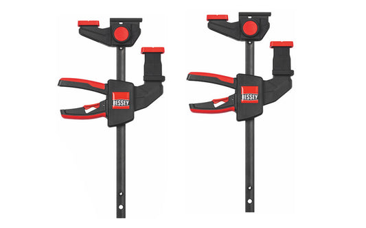 Bessey 2-PC One-Handed Track Saw Guide Table Clamps EZR SET are designed to work with track saw guides. Guide on top section for grooves 12 x 6.5 mm to 12 x 8 mm. Use with adapter on  bottom section & rotated top section for secure fastening of guide rails of Festool, Protool, Metabo, Makita, Hitachi/Hikoki, Dewalt.