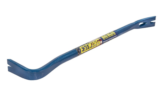 Estwing's "Big Blue" Pro Series 24" Wrecking Bar is a thick wrecking pry bar designed to produce maximum torque when pulling nails & prying boards. It has a slotted hook end for pulling nails & spikes, & an angled chisel end for prying & lifting. Gooseneck Wrecking Bar. Made in the USA. 034139200215. Model No. EWB-24PS