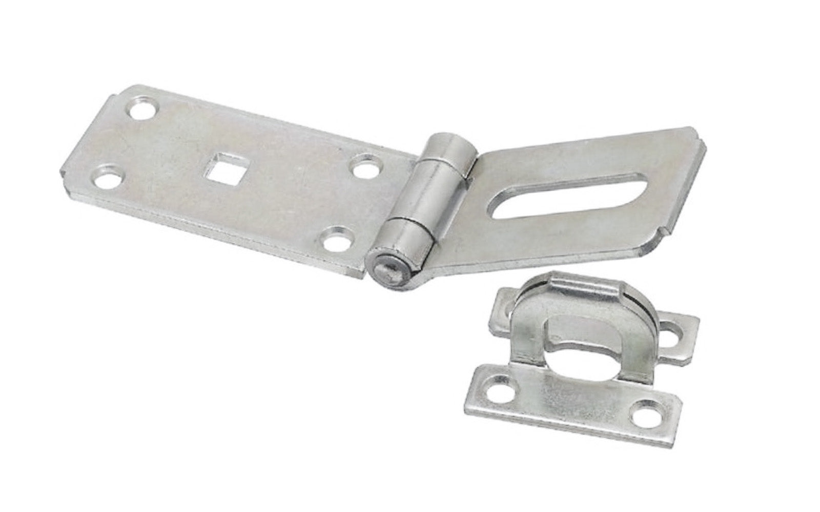 This 7-1/4" zinc-plated extra heavy duty hasp is designed for use on around-the-corner applications. For security, all screws are concealed when hasp is closed. Includes a rigid, case-hardened steel staple for extra security. Made of steel material with a zinc plated finish. National Hardware Model No. N103-176.