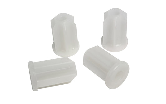 Faultless 7/8" O.D. Plastic Caster Sockets. 1/4" I.D. 1-3/8" high tips.  Made by Faultless Caster Corp. Made in USA.