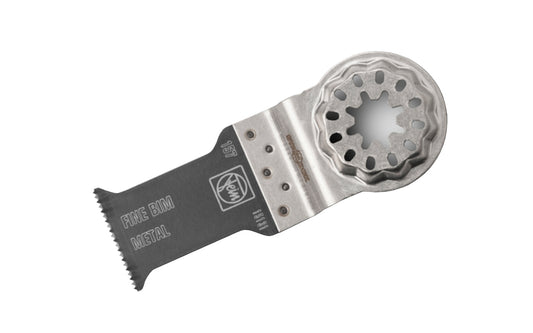 Fein Tools 1-3/16" Metal E-Cut Fine BIM Saw Blade - 157 Blade. Bimetal with fine teeth for sheet metal up to 5/64" (2 mm), aluminum profiles, copper pipes. Also for GFRP & other hard plastics. Extremely precise & easily controlled cut with an especially narrow cutting line.) Starlock mounting system. Made in Germany.