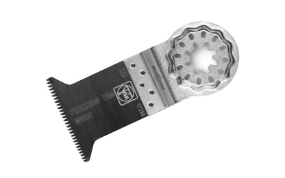 Fein Tools 1-3/4" wide Wood Precision E-Cut BIM Blade - 232 Blade. Bimetal with double-row Japanese teeth for all wood materials, drywall & soft plastics. Increased service life & strength. Fastest work performance & maximum precision. Medium Width for numerous apllications. Starlock 