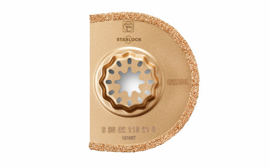 Fein Tools 3" (75 mm) Segment Carbide Grout Blade - 118 Blade. For removal of defective tile grout. For making cuts in plaster, porous concrete & similar construction materials & for cleaning & reworking planked deck joints. Not suitable for very hard epoxy or cement grouts Kerf approx. 3/32" (2.2 mm). Made in Germany