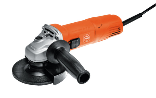 Fein Tools 4-1/2" Slide Switch Compact Angle Grinder with a 760 W motor. The gear head rotates in 90° steps & is solid metal for maximum service life. More ergonomic grip for less fatigue. Corded with 8' long cord. 12,000 rpm. Model No. 72219760120. 4014586885476. 4-1/2" (115 mm) diameter grinding wheel. WSG 7-115