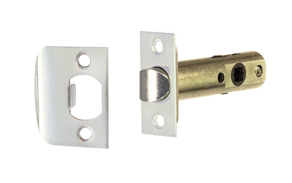 Vintage-style Hardware · Traditional & Classic Tubular Spring Latch for doors with a non-locking (Passage) function ~ 2-3/8" Backset. Steel casing & solid brass plates. For vintage antique door knobs, or reproduction door knobs. Polished Nickel Finish