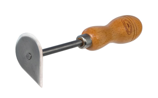 Crown Tools 7-1/2" Pear Shave Hook. Model No. 331. The blade is made of carbon steel & is hardened & tempered. It is a great wood scraper for general woodworking & scraping purposes. Lacquered Beech handle. Made in Sheffield, England. Teardrop shape blade.