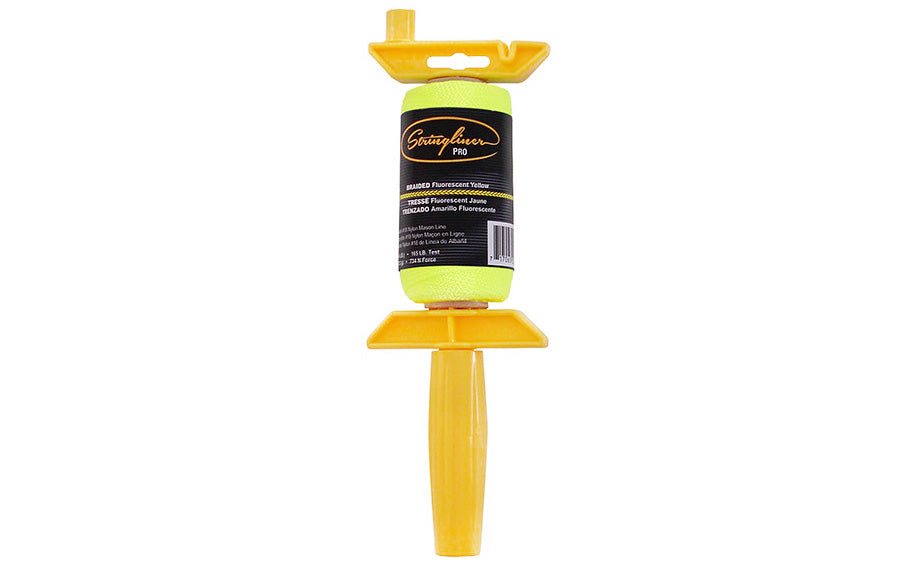 Stringliner Braided Mason Line - Fluorescent Yellow. Stringliner PRO Mason's Line Reloadable Reels are made of durable polyethylene, with a USA-made handle that allows you to quickly change rolls. Pro Reel fits all Stringliner rolls from 4" to 6" long. Available in 250', 500' & 1000' length rolls. #18 nylon mason line