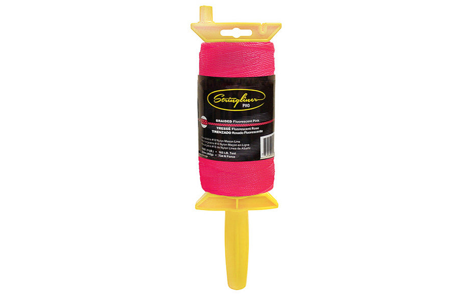 Stringliner Braided Mason Line - Fluorescent Pink. Stringliner PRO Mason's Line Reloadable Reels are made of durable polyethylene, with a USA-made handle that allows you to quickly change rolls. Pro Reel fits all Stringliner rolls from 4