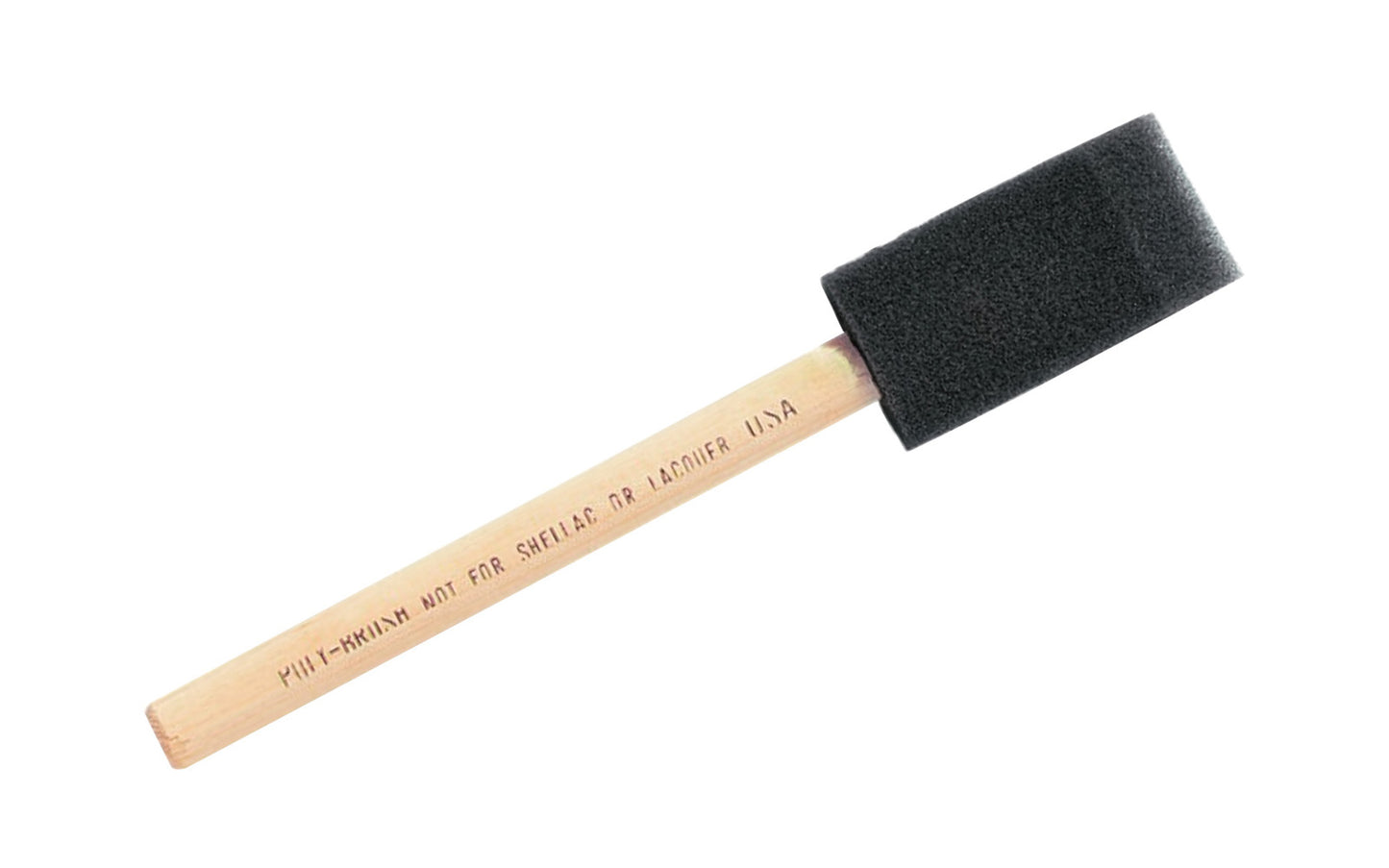 1" Poly Foam Brush with Wood Handle is an inexpensive, throw-away applicators that are ideal for application of enamel, latex, stain, oil paints, & varnish. Not for use with lacquer or shellac. Foam brushes leave no brush marks or loose bristles. Throw away foam brush. 1" wide brush. 082826000051. Jen Mfg. Made in USA