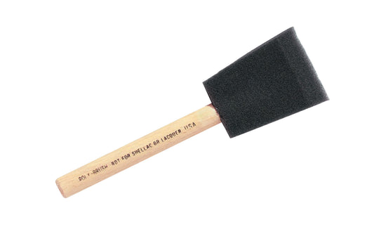 2" Poly Foam Brush with Wood Handle is an inexpensive, throw-away applicators that are ideal for application of enamel, latex, stain, oil paints, & varnish. Not for use with lacquer or shellac. Foam brushes leave no brush marks or loose bristles. Throw away foam brush. 2" wide brush. 082826000068. Jen Mfg. Made in USA