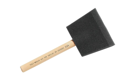 3" Poly Foam Brush with Wood Handle is an inexpensive, throw-away applicators that are ideal for application of enamel, latex, stain, oil paints, & varnish. Not for use with lacquer or shellac. Foam brushes leave no brush marks or loose bristles. Throw away foam brush. 3" wide brush. 082826000075. Jen Mfg. Made in USA
