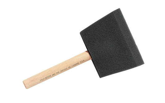 4" Poly Foam Brush with Wood Handle is an inexpensive, throw-away applicators that are ideal for application of enamel, latex, stain, oil paints, & varnish. Not for use with lacquer or shellac. Foam brushes leave no brush marks or loose bristles. Throw away foam brush. 4" wide brush. 082826000082. Jen Mfg. Made in USA