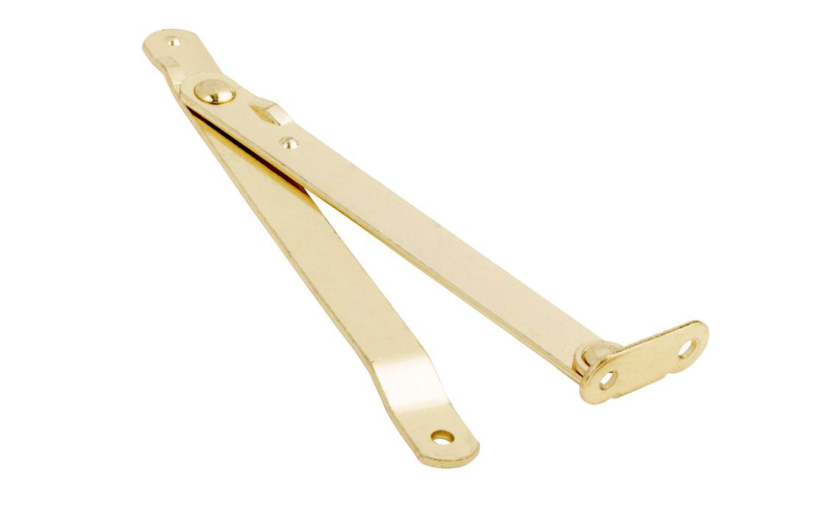 This brass-plated steel folding support is designed to support table legs, shelves, chest lids, & more. Prevents lid from slamming. Designed for left side mounting. National Hardware Model No. N208-611. 038613208612