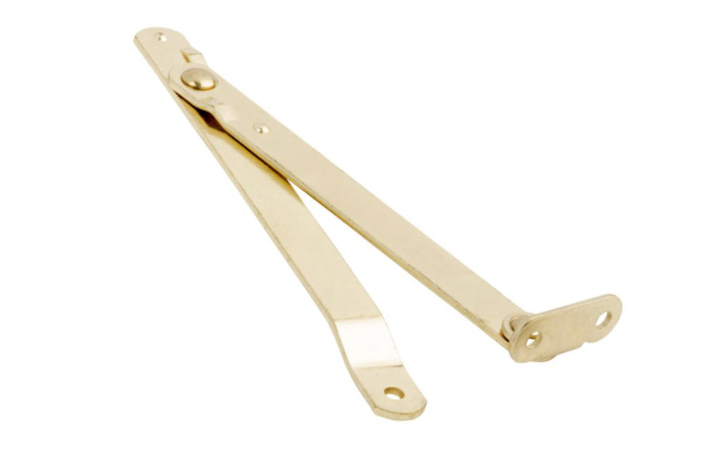 This brass-plated steel folding support is designed to support table legs, shelves, chest lids, & more. Prevents lid from slamming. Designed for right side mounting. National Hardware Model No. N208-629. Brass-Plated Steel Folding Support - Right Side. 038613208629