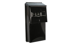 Fulton Wall Mounted Vertical Mailbox - Model 15-W.  Top loading mail slot / lid. 5-1/2" x 10-1/2" size. Security hasp for padlock. Black baked enamel finish on steel. Mail box Made in USA. 045081300151. 