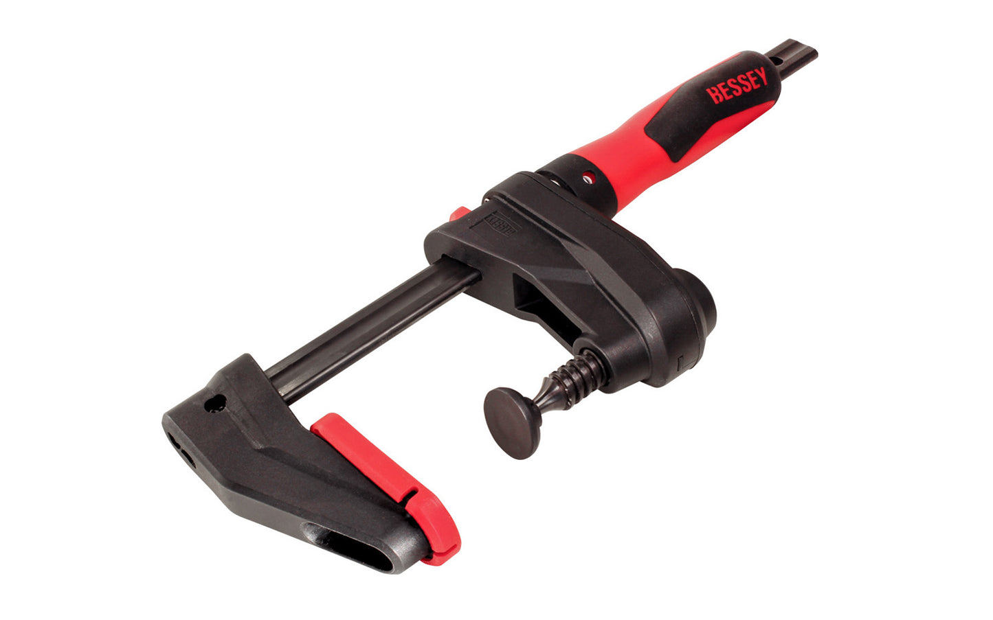 Bessey GearKlamp - 6" Opening Capacity ~ GK15 creates the possibility of reaching "into” confined spaces to achieve clamping solutions. Fast action, secure clamping force up to 450 lbs. 6" max opening - 2-3/8" throat depth. Quick-release shift button to quickly adjust sliding bar. Model GK15. 788502204422