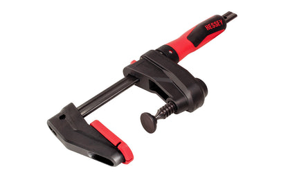 Bessey GearKlamp - 6" Opening Capacity ~ GK15 creates the possibility of reaching "into” confined spaces to achieve clamping solutions. Fast action, secure clamping force up to 450 lbs. 6" max opening - 2-3/8" throat depth. Quick-release shift button to quickly adjust sliding bar. Model GK15. 788502204422