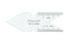 The Starrett Satin Chrome Center Gage is very handy for use in grinding & setting screw cutting tools. Graduations on C398M are in mm and 1/2mm Metric Standard, 60 Deg 1/2mm.  Made in USA.