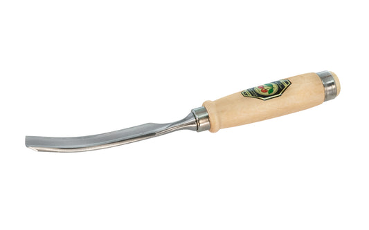 Model 1471-20MM. A 20 mm Curved Gouge made by Two Cherries in Germany. It has an upturned curve in the length of the blade. The bevel is on the outside of the blade & is great for use in working concave hollows. Two Cherries Series 1471.    High carbon steel - Tempered to Rc61 Rockwell. Steel ferrule. Made in Germany