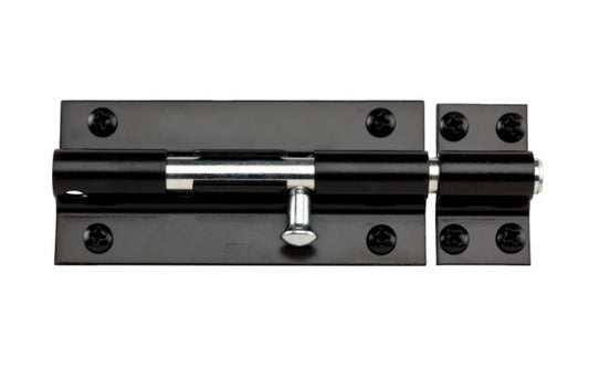 This Black Finish Heavy Duty Barrel Bolt is designed for security applications such as large gates, farm buildings, sheds, stockrooms, doors & other heavy-duty installations, etc. It can be padlocked for additional protection. National Hardware Model No. N152-133. 886780011623