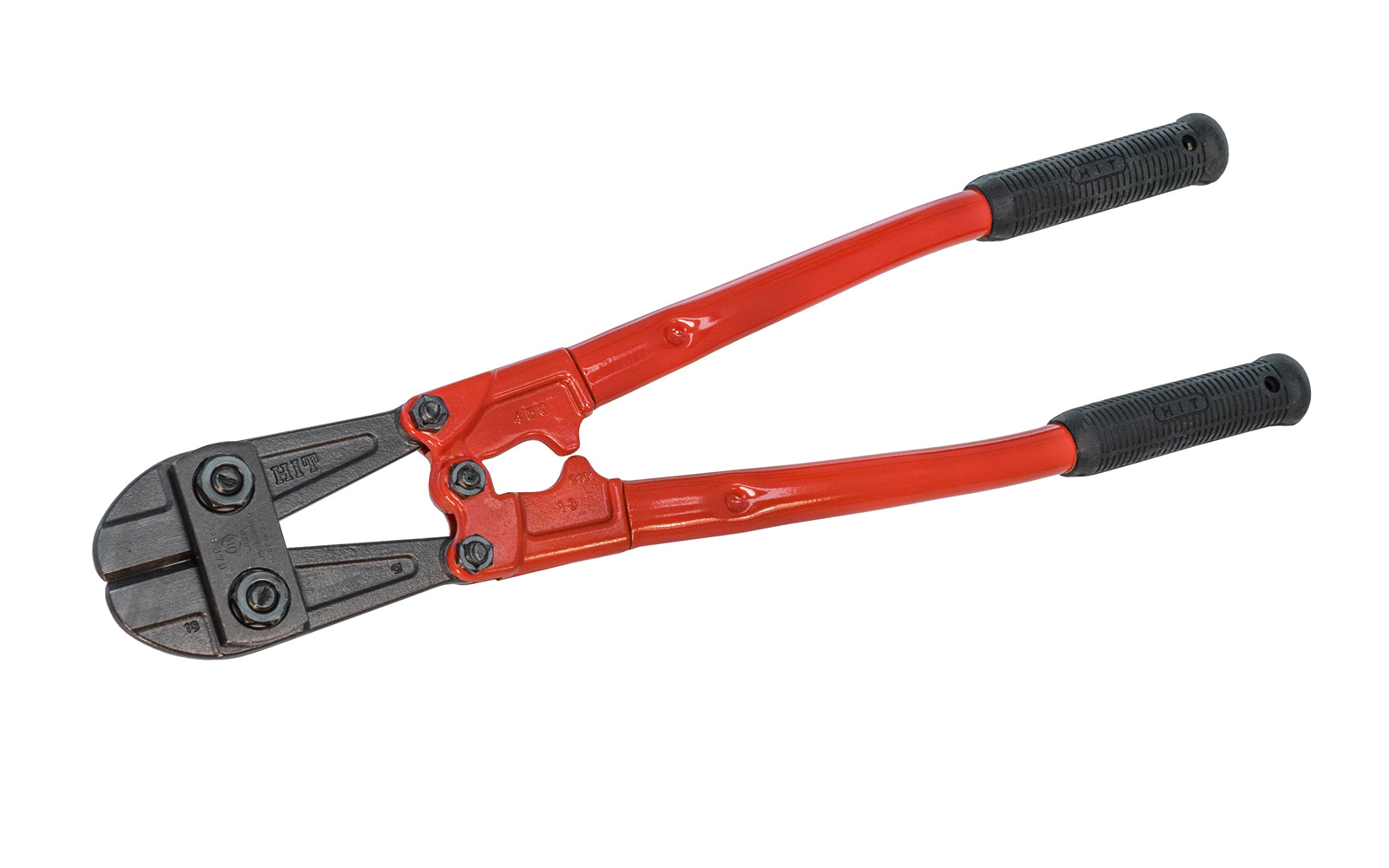 These Japanese "Hit" Bolt Cutters are for general purpose use & designed for cutting medium steel & soft bolts, nuts, rods, chain. Jaws are made of drop forged high grade alloy tool steel with heat treated, precision cutting edges. Max hardness of material to cut: Brinell 370/Rockwell C42, 85 Tons/Sq 133 Kg/square mm