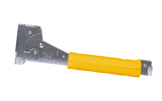 Arrow HT50 Professional Hammer Tacker is ideal for insulation, housewrap, roofing underlayment, flooring. Arrow Fastener's most popular hammer tacker. Works with Arrow T50 Staples 5/16" (8mm), 3/8" (10 mm), 1/2" (12 mm). Rear load magazine holds two full strips of T50 staples. HD Arrow Hammer Tacker. 079055000532