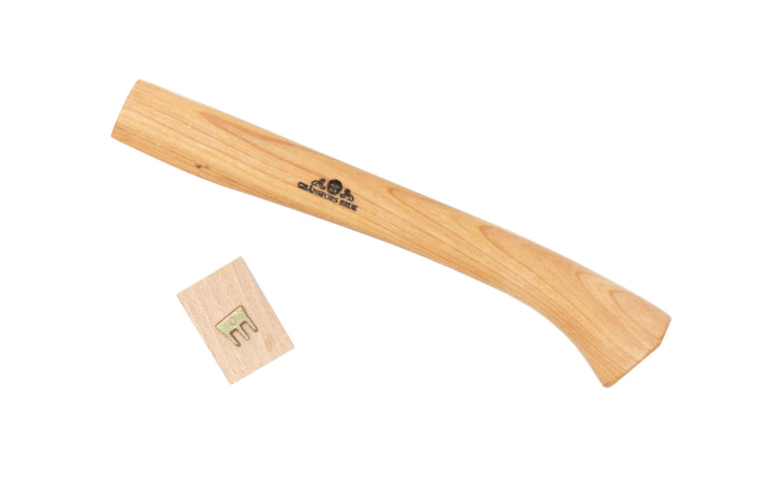 Gränsfors Bruk replacement hickory handle designed for the Mini Hatchet No. 410. The wooden shafts are impregnated with warm linseed oil & beeswax, which increases the quality of the shafts. include a wooden wedge & a three-legged iron wedge. Model No. 410H. 7391765410061