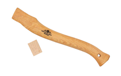 Gränsfors Bruk replacement hickory handle designed for the Swedish Carving Axe No. 475 head. The wooden shafts are impregnated with warm linseed oil & beeswax, which increases the quality of the shafts. include a wooden wedge & a three-legged iron wedge. Model No. 475H. 7391765475060