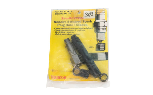 This Heli-Coil Sav-A-Thread Thread Repair Kit repairs stripped spark plug hole threads. Works on taperseat & gasketed plugs. Works in aluminum & cast iron. No drilling required. Quick, easy, & permanent. Size: M14x1.25.  Made in USA. 025964100184