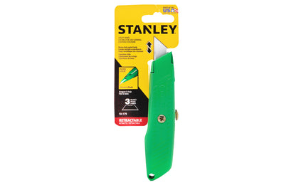 Model No. 10-179 ~ Stanley 5-7/8" High-Visibility Retractable Utility Knife is easy to find in your toolbox or work area. Interlocking nose securely locks blade in place for precise cutting. Metal body, blade storage in the handle, 3-position retractable blade, great tool for your toolbox, shop cabinet, or tool belt
