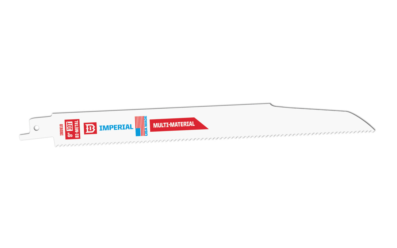 Imperial Blades Demolition 9" Bi-Metal 10 TPI Multi-Material Reciprocating Blade. Optimal for rough-in cutting a wide range of demolition materials on the construction site. Recommended applications:  Wood & Nails, Fiber Cement, Wood, Wood Composites, PVC, Rubber. Made in USA. Model IBD910-B. BiMetal blade