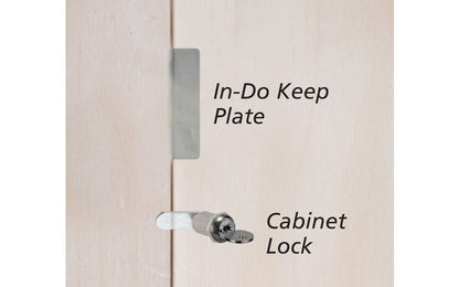 FastCap Model IN DO PLATE 10 PC. In-Do Keep Plate is an elegant & simple solution that attaches to a non-locking cabinet door to keep it locked against a locking door. Simple design is robust & strong, making it a quick & easy install. 3" x 1-1/2" plate - 1/16" plate thickness. For securing cabinets, aftermarket locks