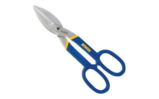 Irwin 10" Tinner Snips - Flat Blade Cuts Straight & Wide Curves. Precision-ground edges on the blades ensure a tight grip on each cut for superior cutting quality. Hot drop-forged steel blades provide maximum strength and long life. The handle grips provide superior comfort & resist twisting. Model 22010. Tin Snips