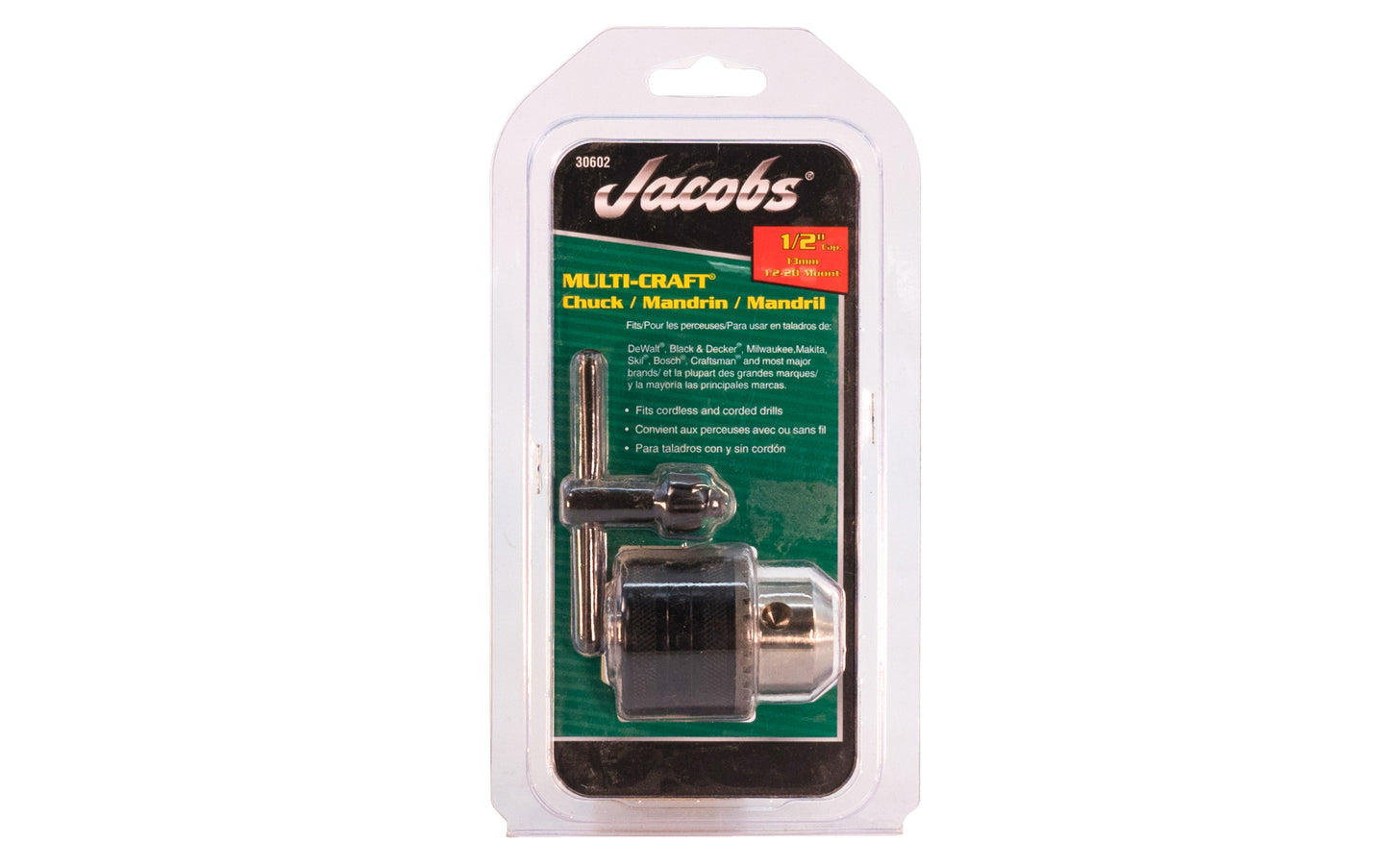 Jacobs "Multi-Craft" Chuck for corded & cordless drills. Upgrade a 3/8" capacity drill to a 1/2" Capacity ~ 1/2-20 Mount - 30602. 095456306028