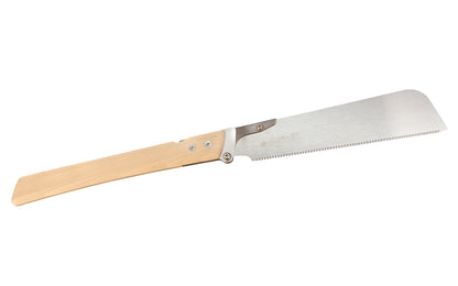 This Japanese Gyokucho Folding pull-saw "Orizuru" is a good all-purpose folding woodworking razorsaw for carpentry work, making furniture, wood crafts, bamboo crafts, etc. Saw is good for general timber & lumber, Ply wood, Laminated wood, & Particle board (OSB), MDF panel. Folding Japanese Pull Saw. Made in Japan.