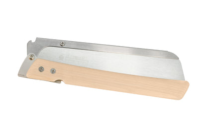 This Japanese Gyokucho Folding pull-saw "Orizuru" is a good all-purpose woodworking saw for carpentry work, making furniture, wood crafts, bamboo crafts. Saw is good for hard & soft woods, general timber & lumber, Ply wood, Bamboo material, Formica laminate, Laminated wood, & Particle board. Folding Saw. Made in Japan.