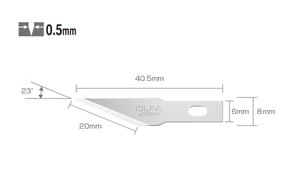 These Olfa KB4-S/5 Precision Art Blades is for intricate & detailed work. Crafted from premium Japanese tool steel, these blades are tempered for strength to remain ultra sharp throughout your project. Precise 23° angle for detailed cutting. Designed for Olfa AK knife & AK-4 knife. 5 Pack. 091511500905. Made in Japan