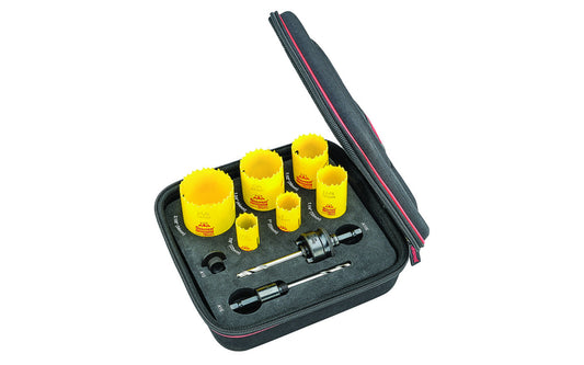 Starrett Deep Cut Hole Saw Kit. Model KDC06034-N. Starrett's Deep Cut Locksmiths/Doorlock Hole Saw Kit featuring dual pitch hole saws and select accessories. Heat resistant High-Speed Steel teeth welded to a durable alloy backing and cap. The saw is exceptionally strong, safe, and shatter resistant. 049659012149