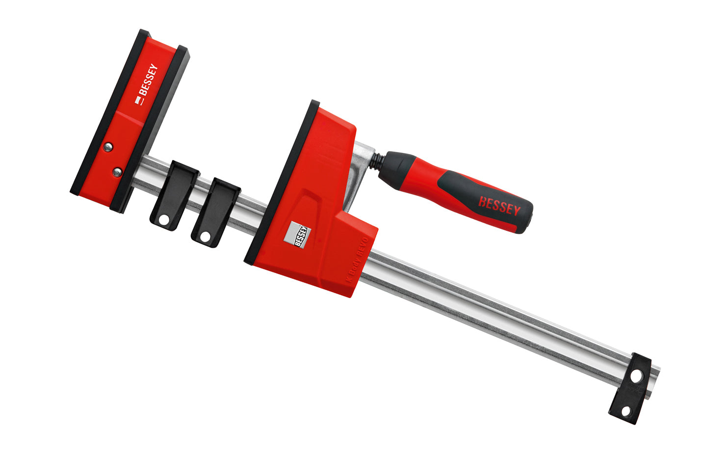 Bessey Parallel K-Body Bar Clamps are powerful clamps designed to clamp at 90 degrees to the rail with very large clamping surfaces. Converts to spreading with no tools required in seconds by removing end stop & reversing the operating head. 12" max opening - 3-3/4" throat depth - Model KRE3512 - Anti-slide mechanism  -  788502203739
