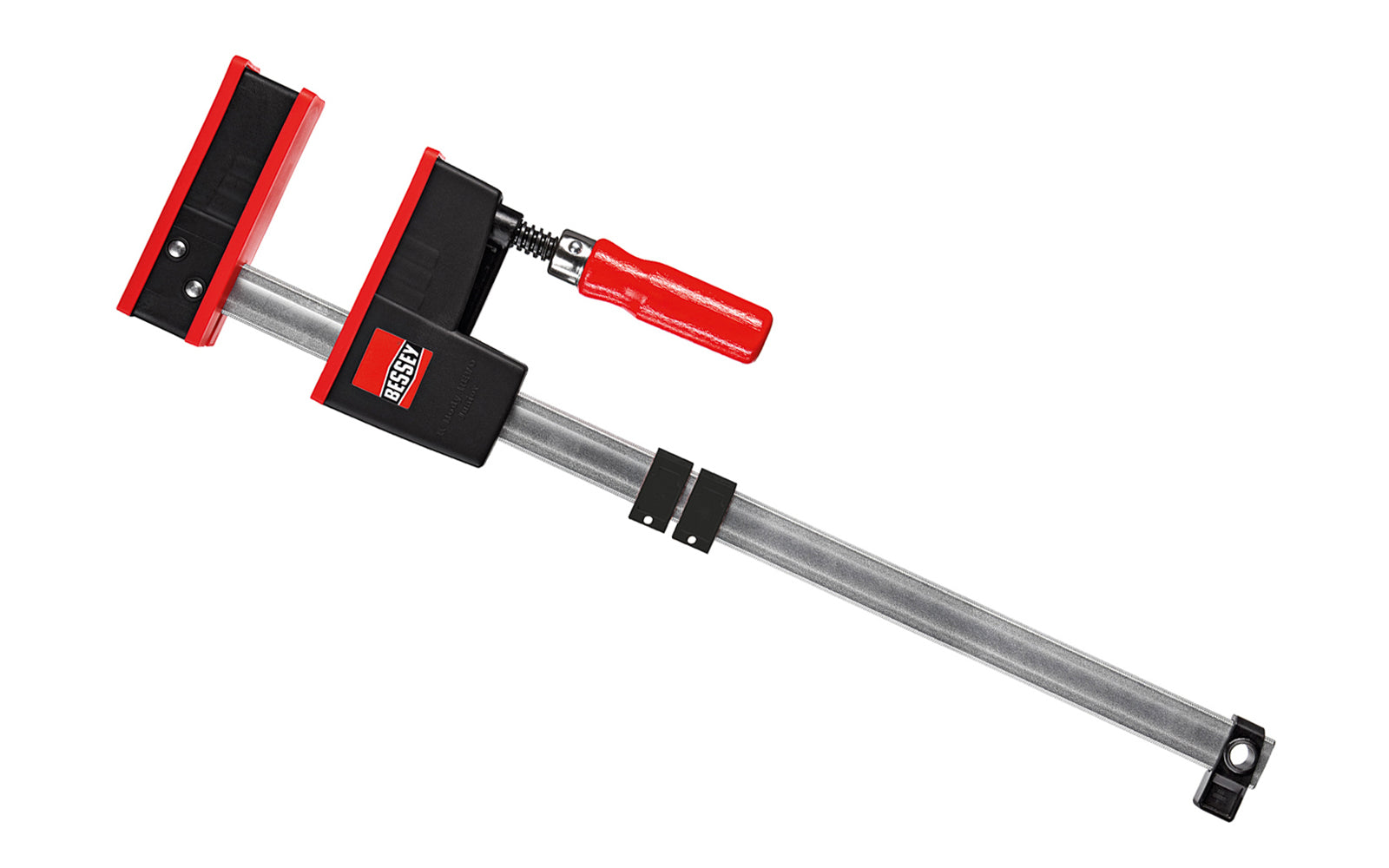 Bessey Parallel K-Body REVO JR Bar Clamps have 90 degree jaws that make cabinet work, frame ups, drawers & any other right-angle glue-up a much easier task. 18" max opening - 3-1/4" throat depth - Model KRJR-18 - Bessey K Body REVO JR - The large surface areas distribute high clamping force evenly - Wooden Handles - 091162001417