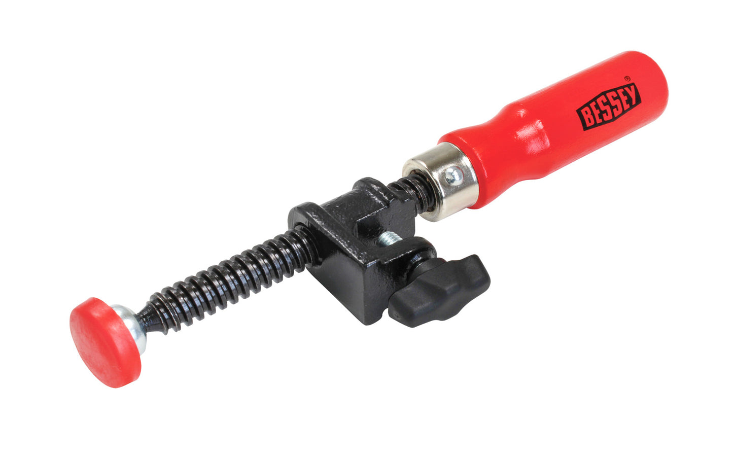 This Bessey single screw edge clamps is suitable for conventional screw clamps with a max rail thickness of 1/2" (13 mm). Comes with a plastic pressure cap to protect the work surface - Model No. KT5-1CP - 091162006757 - Double Screws  - With Wooden Handles - One Screw Edge Clamp - Single Screw Clamps