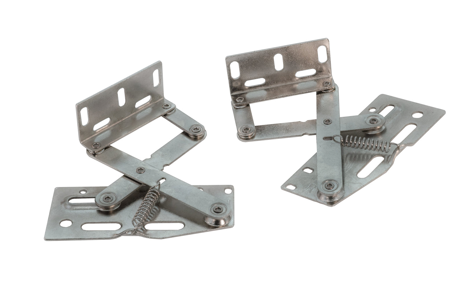 KV Scissor & Euro Tray Hinges - Pair. These scissor hinges are spring-loaded & self-closing with an internal stop. Works with sink front trays (sold seperately) to turn a false-front panel into usable space. For use with faceframe or frameless (Euro-style) cabinetry. Mounting hardware and instructions included. Not intended for full-overlay or inset cabinet applications. Knape & Vogt.