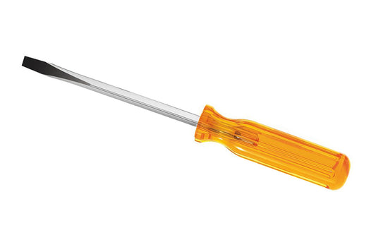 Klein Tools / Vaco Keystone "Bull Driver" Screwdriver. Precision-forged & polished blades with black tips. Available in 1/4" & 5/16" sizes. Slotted Screwdriver. Tough amber, smooth Comfordome handle. Chrome-plated shaft. Slot Screwdriver. Made in USA.