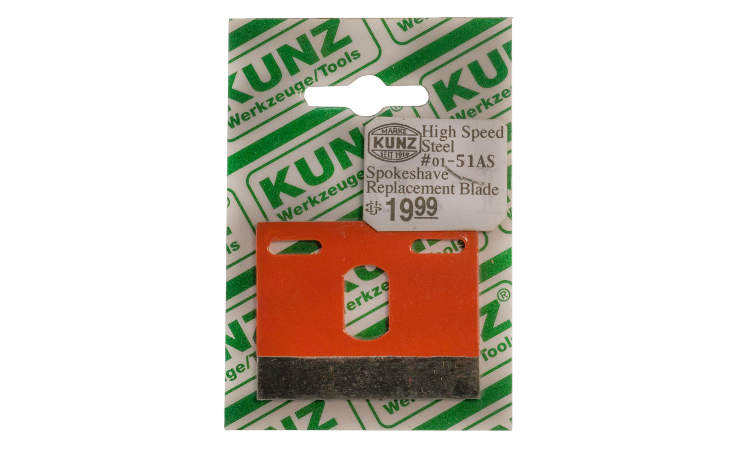 Kunz HSS Replacement Blade for Spokeshave made by Kunz Tools in Germany. 2" wide straight cutter blade. Honing is recommended before use. ~ Kunz Model 01-51AS ~ Made in Germany