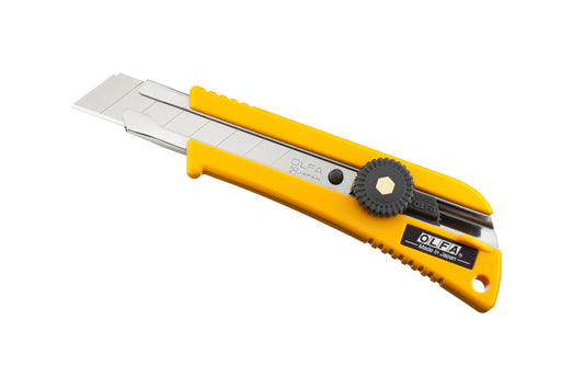 This Olfa "L-2" Utility Knife - 18 mm Blade with rubber insert features a durable ABS handle with an anti-slip rubber inset on the backside for secure handling. This 18 mm (3/4") precision blade is constructed to deliver more cutting power. Tool-free blade change. 091511600063. Olfa Model L-2. Made in Japan