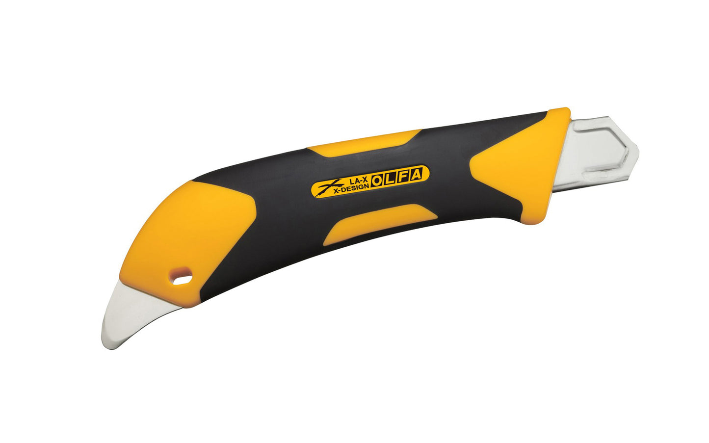 Olfa 18mm "LA-X" fiberglass utility knife with multi-pick has a LBB Heavy-Duty Ultra-Sharp Black Snap-Off Blade automatically locks firmly in place & offers a new sharp edge every time you need it. Tool-free blade change. 18 mm (3/4") wide blade. Stainless blade channel. 091511600865. Olfa Model LA-X. Made in Japan