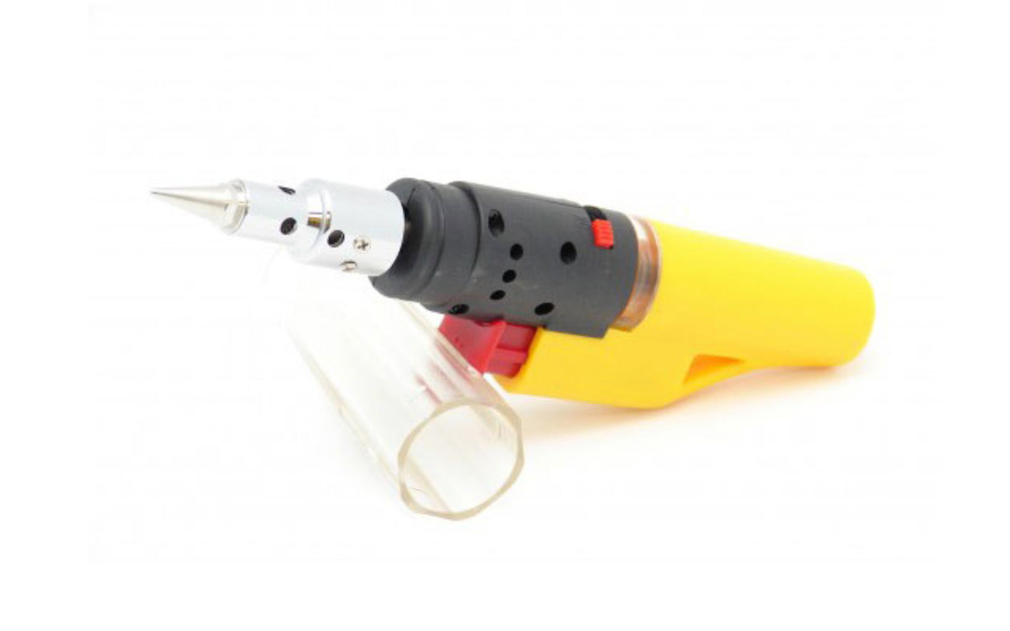Wall Lenk "SolderPro 25" Tool ~ LSP-25. Piezo Electronic Automatic Ignition System for ease of use. Functions as both a Soldering Iron & Heat Gun. Hours of nonstop burning – 20 minutes on middle setting. Approx. temperatures – Soldering Tip (400°F – 750°F). Torch (2400°F). Cordless Butane. Wall Lenk Model LSP-25.